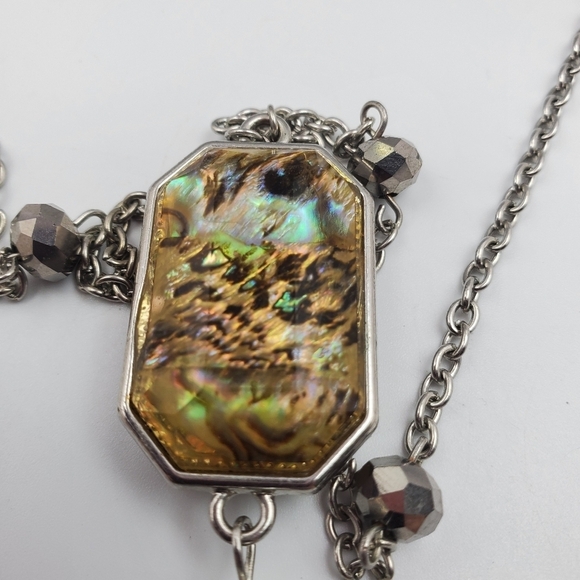 Cheetah‎ abalone shine tassel statement necklace N2426 - Picture 3 of 5